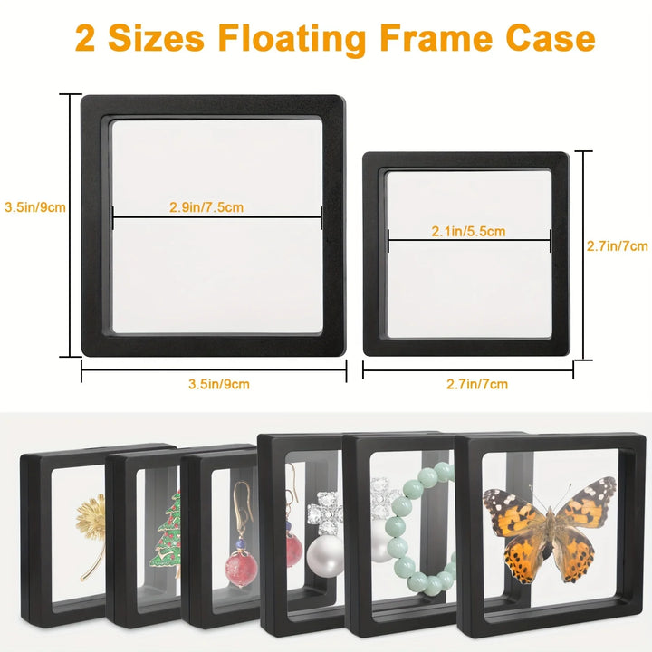 10PCS Floating Display Case, Linkstyle 3D Floating Frame Display Holder Stand, Transparent PE Jewelry Storage Box Organizer