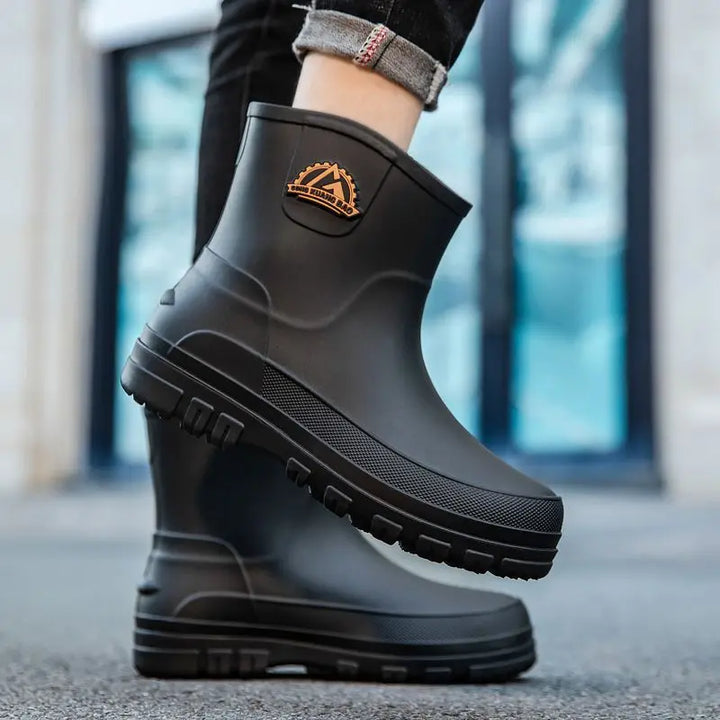 Rain Boots Mens Cropped Rain Boots Non-slip Waterproof Car Wash Work Fishing Water Shoes Thick-soled Wear-resistant Rubber Shoes