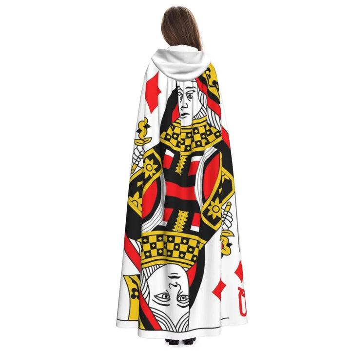 Queen Of Diamonds Card Deck Casino Poker Q Diamonds Long Hooded Cloak Witch Costume Cosplay Cape HalloweenVampire Adult Unisex