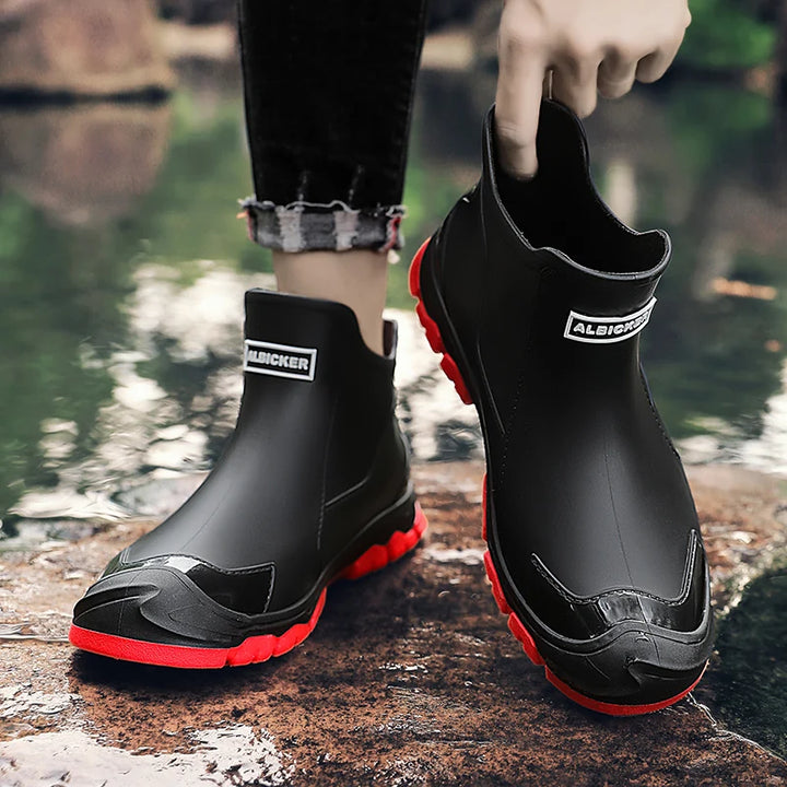 Men's Rain Boots Outdoor Casual Men Ankle Hiking Fishing Water Shoes Waterproof Work Boot Personality Non-slip Male Footwear