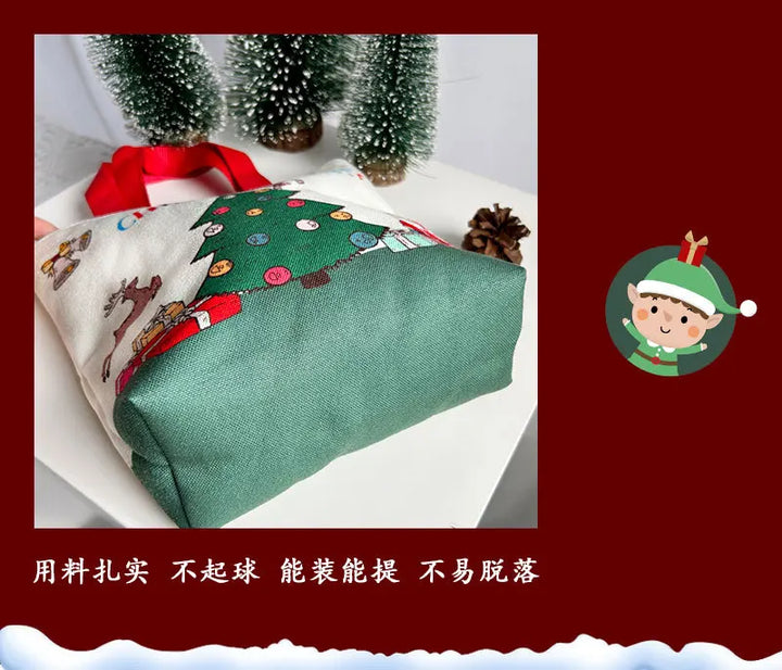 2024 New Christmas Gift Bag Cartoon Print with Portable Santa Claus Snowman Handbag Canvas Bag Bolsa De Regalo De Navidad