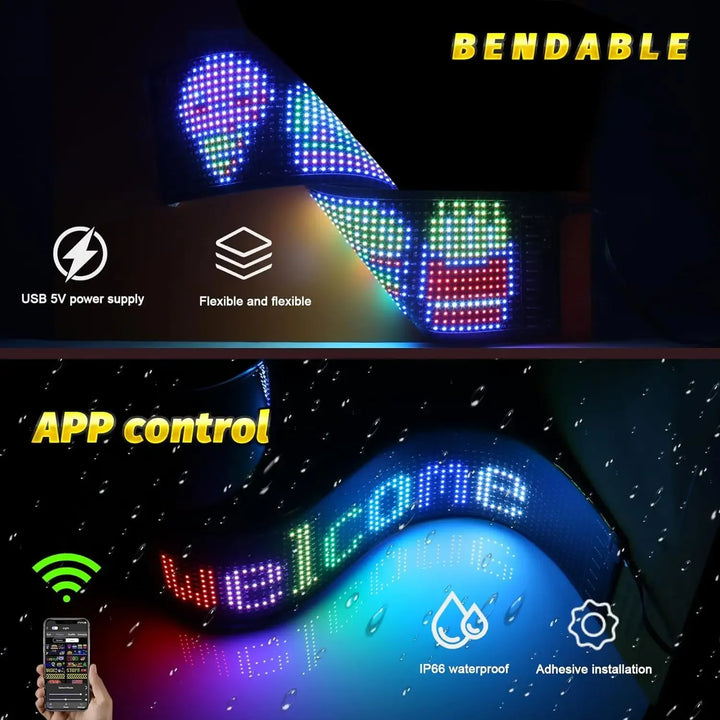 Flexible Addressable RGB LED Matrix Pixel Panel Scrolling Text Animation APP&Remote Control Pattern Display Customizable Sign