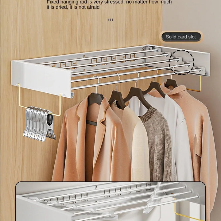 Indoor folding clothes hanger wall mounted invisible clothes hanger balcony hanging clothes pole hidden towel rack