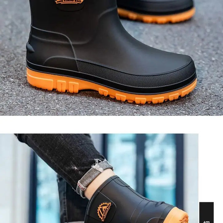 Rain Boots Mens Cropped Rain Boots Non-slip Waterproof Car Wash Work Fishing Water Shoes Thick-soled Wear-resistant Rubber Shoes