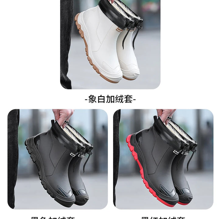 New Winter Cotton Mans Shoes Casual Men's Rain Boots Pvc Waterproof Rubber High Quality Mens Chef Fishing Shoes Size Plus 39-48