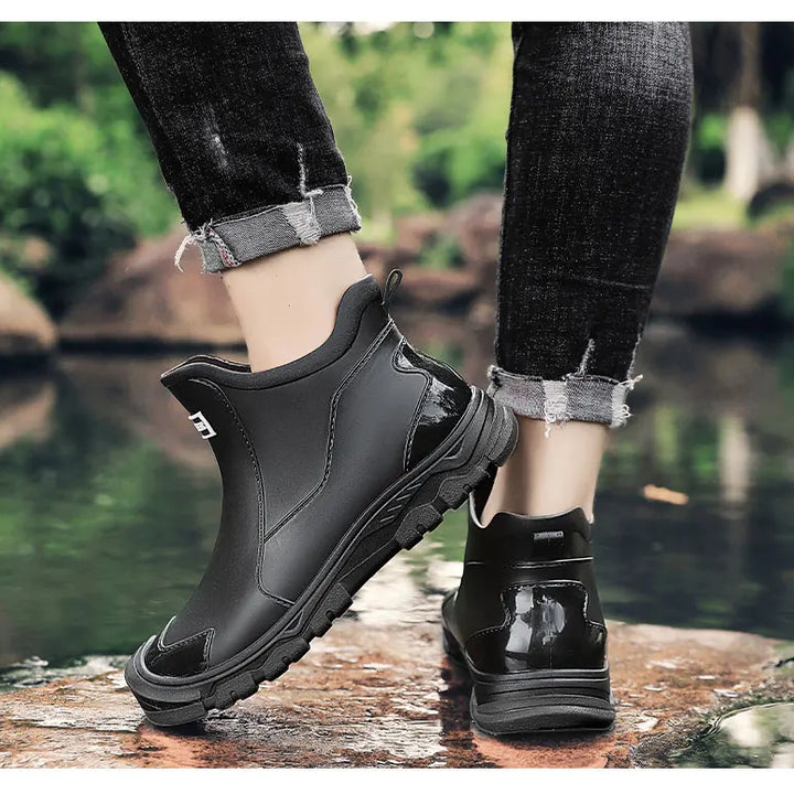 Men's Rain Boots Outdoor Casual Men Ankle Hiking Fishing Water Shoes Waterproof Work Boot Personality Non-slip Male Footwear