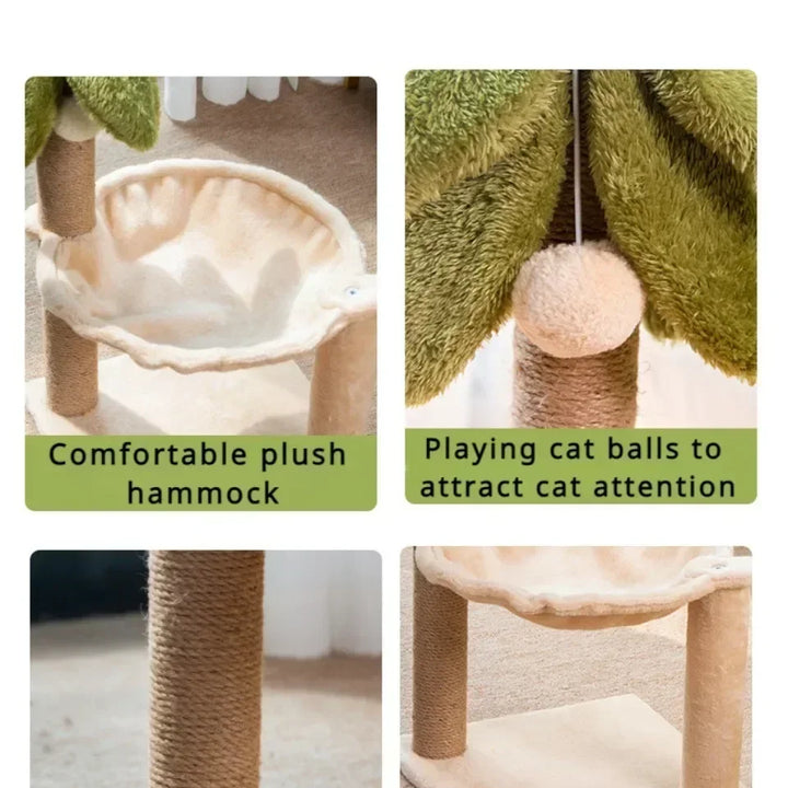 Cat Climbing Frame Double Layered Coconut Tree Hammock Pet Toys Wear Resistant and Scratch Resistant Soft Plush Cactus Cat Nest