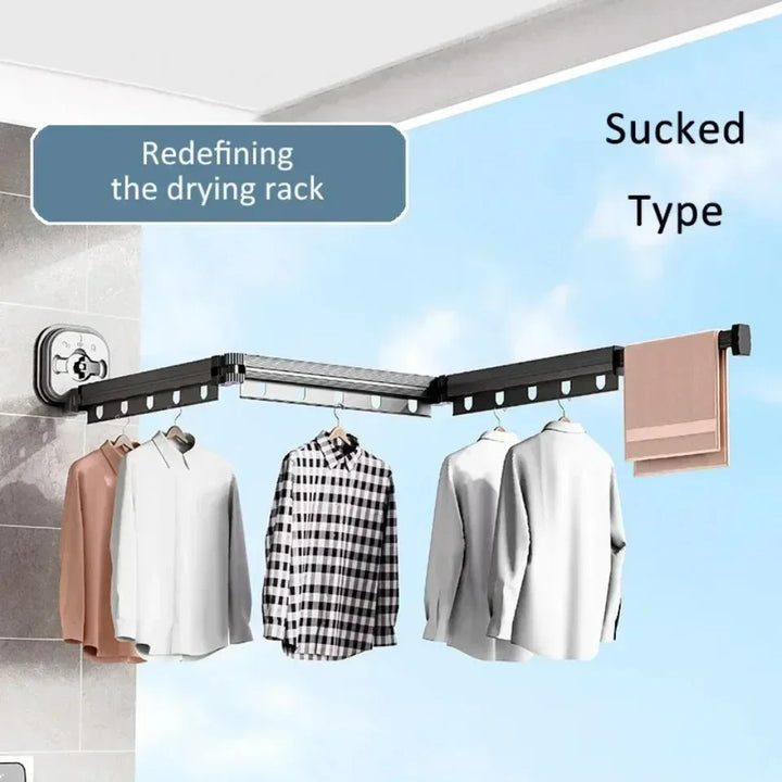 Folding Clothes Hanger Indoor Retractable Suction Wall Space Saving Home Laundry Clothes Drying Rack Home Laundry Clothes Rack