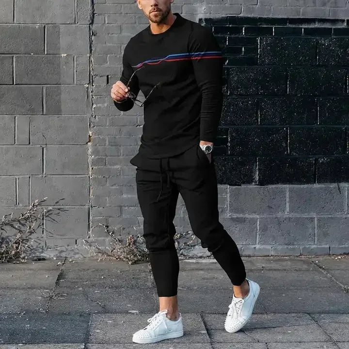 Men's Long Sleeve T-shirts and Pants Two Piece Color Geometry 3D Printed Men's Sets Casual Suit nike tech fleece