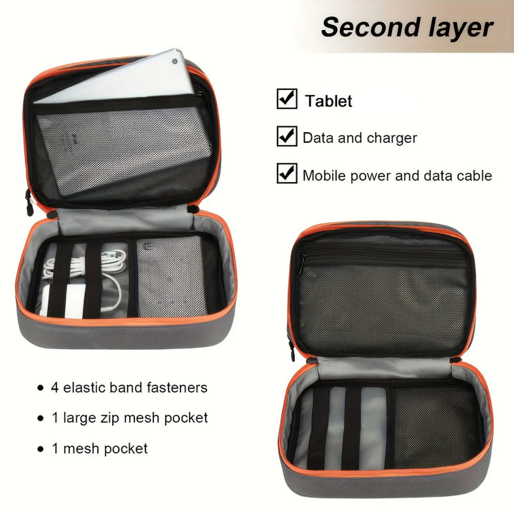 Double Layer Electronic Accessories Organizer, Multifunctional USB Cable Bag & Digital Gadget Zipper Bag for Business Travel