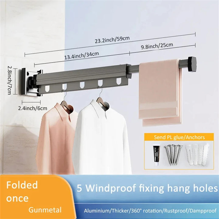 Aluminum Alloy Folding Drying Rack Space Saver Clothes Dryer Wall-mounted Collapsible Drying Rack No Balcony Clothes Hanger