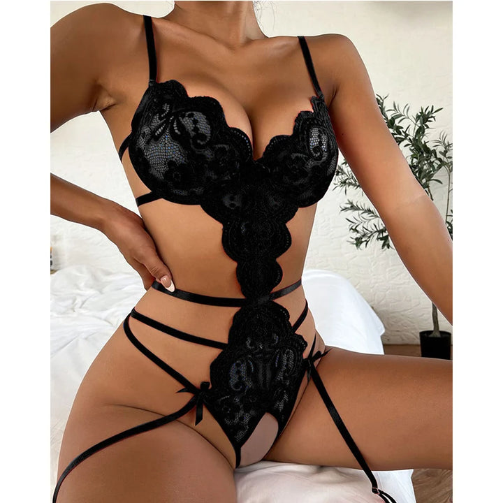 Sexy Bras Set Costumes Sexy Crotchless Bra Set Lingerie Women Lace Hollow Bra Deep V Open Bra UnderweaSexy Backless Dress