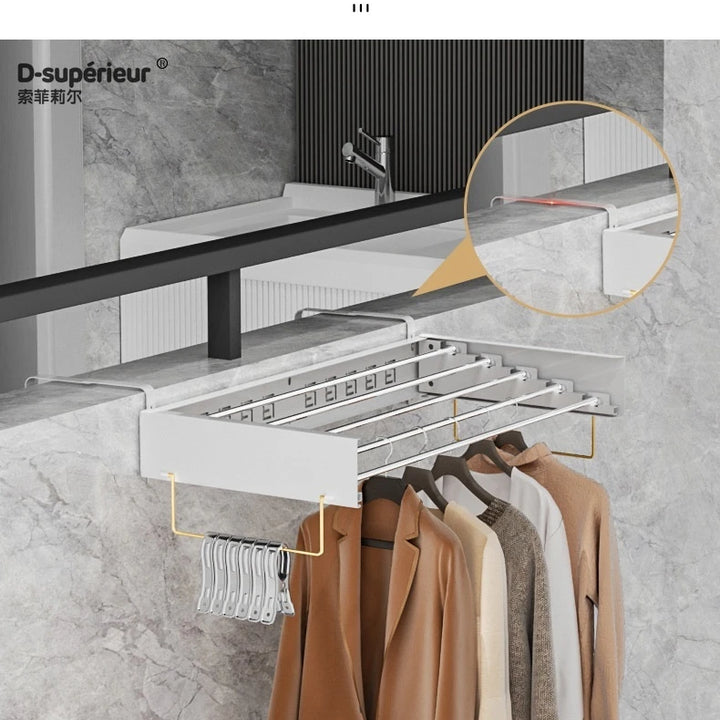 Indoor Folding Clothes Hanger Wall Hanging Invisible Drying Rack  Balcony Clothesline Pole Hanger Towel Rack