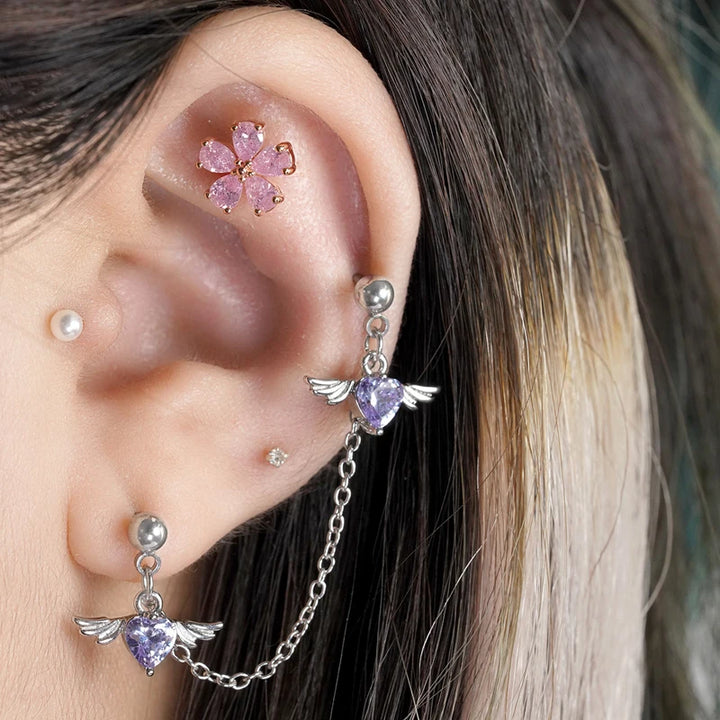 Gothic Pink Heart Cross Earrings Y2K Kpop Purple Zircon Cross Drop Earring for Women Grunge Egirl Earrings Jewelry Accessories