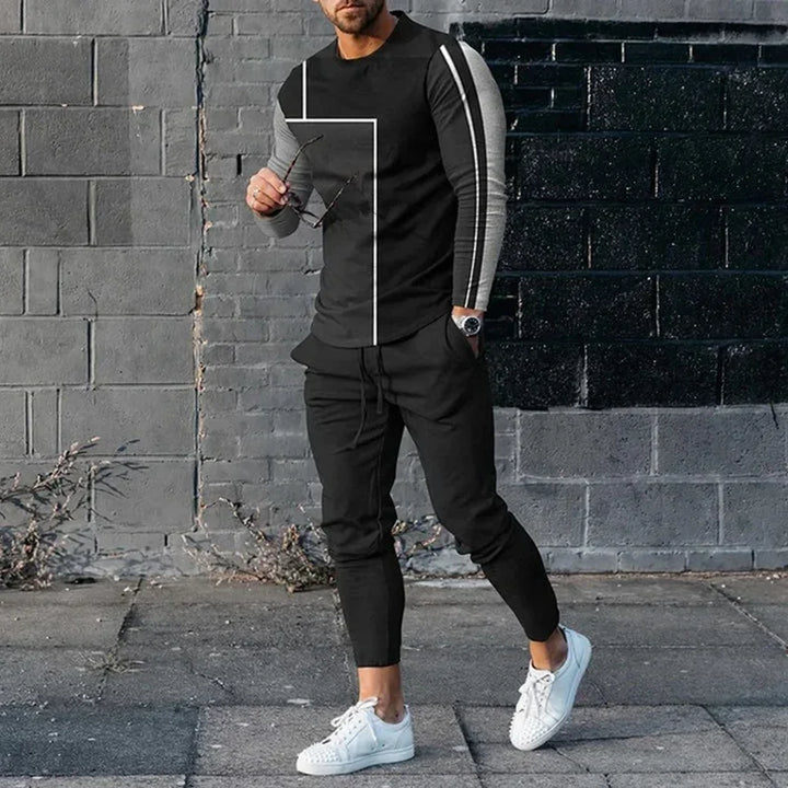 Men's Long Sleeve T-shirts and Pants Two Piece Black Classic Geometry 3D Printed Men's Sets Casual Suit nike tech fleece