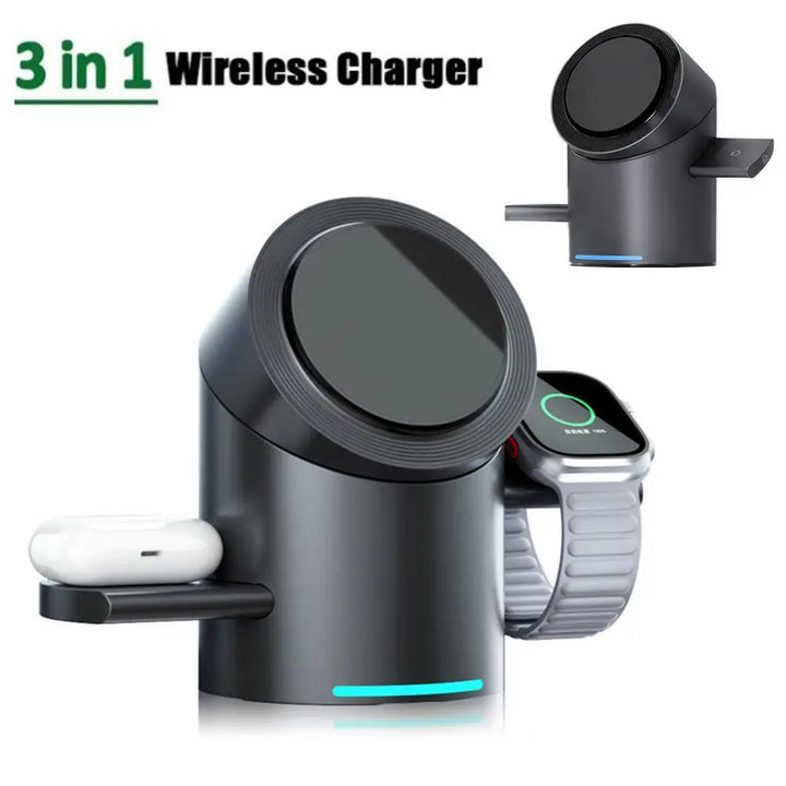 3 In 1  Metallic Folding Magnetic Wireless Charger For Qi2 15W Metal Fold Fast Charging Stand For Apple Watch Fast Charging Stat