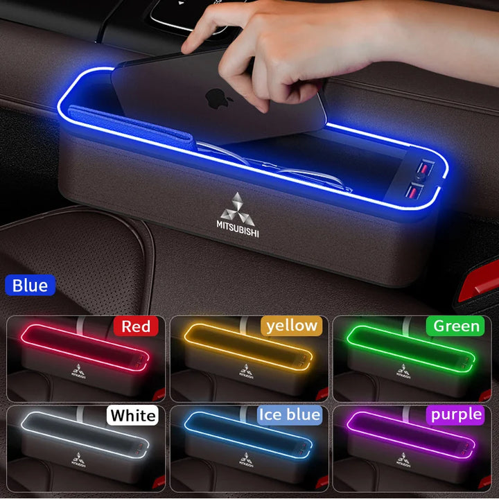 Car Seat Gap Organizer USB Charging Multifunction Storage Box For Mitsubishi Outlander Pajero Lancer EX Evolution X Ralliart Asx