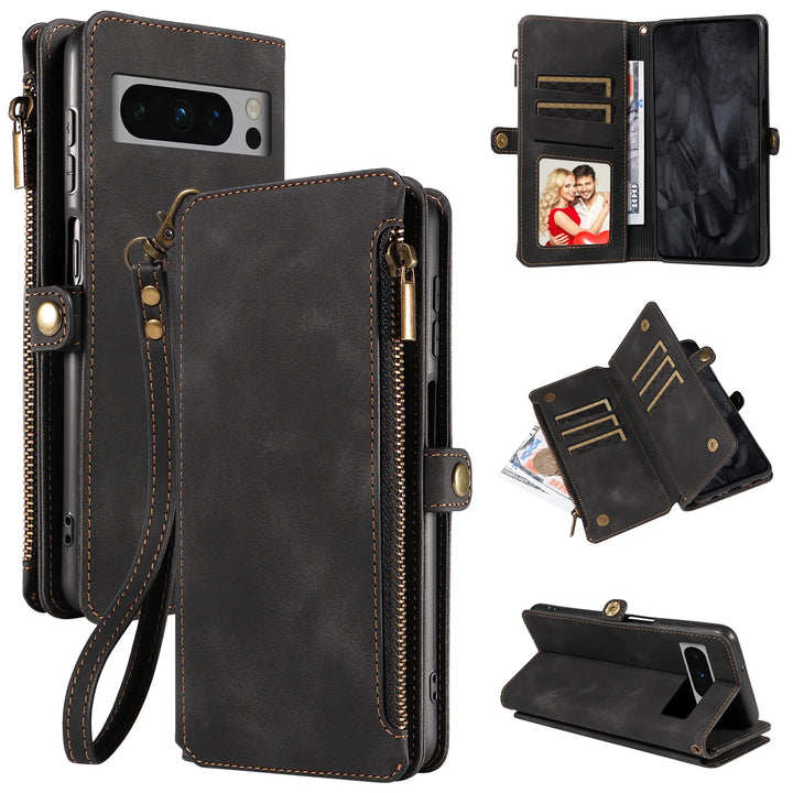 Luxury Handbag Zip Wallet Case for Google Pixel 8 Pro 8A 7 7A 6 6A 5 XL 5A 4 4A Leather Phone Bumper Magnetic Strap Flip Case