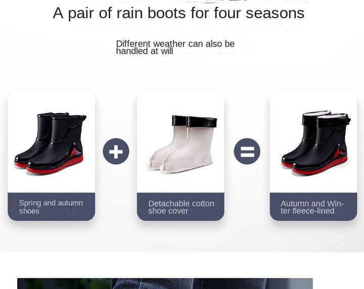 New ，Rain Boots Men's Waterproof Drawstring Rain ，Shoes Velvet Padded Suit， Warm Non-Slip Flat Fashion Take-out Rider Rain Boots