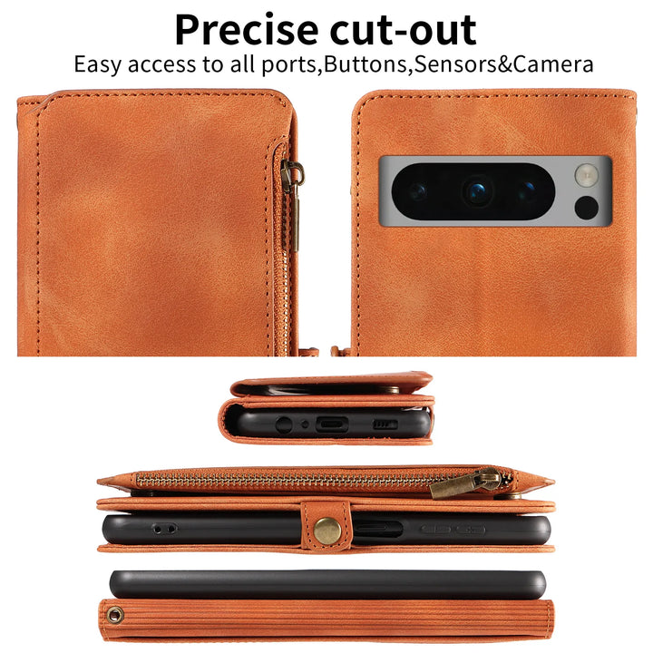 Luxury Handbag Zip Wallet Case for Google Pixel 8 Pro 8A 7 7A 6 6A 5 XL 5A 4 4A Leather Phone Bumper Magnetic Strap Flip Case