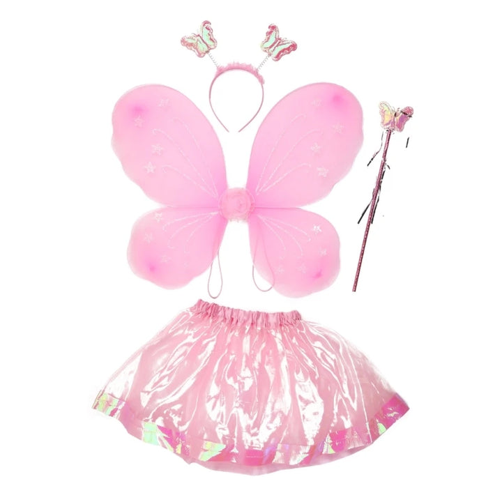 4Pcs/Set Kid Fairy Costume Set Ladybird Bee Glitter Cute Wing Striped Layered Tutu Skirt Wand Headband Dress Up Halloween Outfit