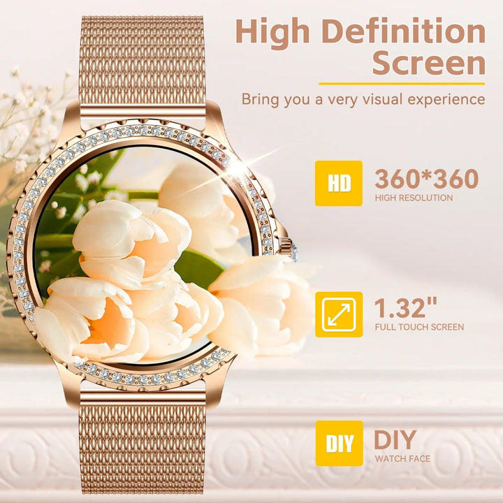 EIGIIS New Smart Watch Women I58 1.32-inch HD Screen Fashion Sports Watches Bluetooth Call Health Monitor IP67 Life Waterproof