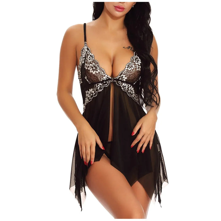 Sexy Lingerie Women Front Closure Babydoll Lace V Neck Mesh Sleepwear Lingerie Women Sleepwear Hot lingerie