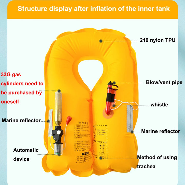 Automatic inflatable life jacket for adult swimming, water sports life jacket, automatic and manual