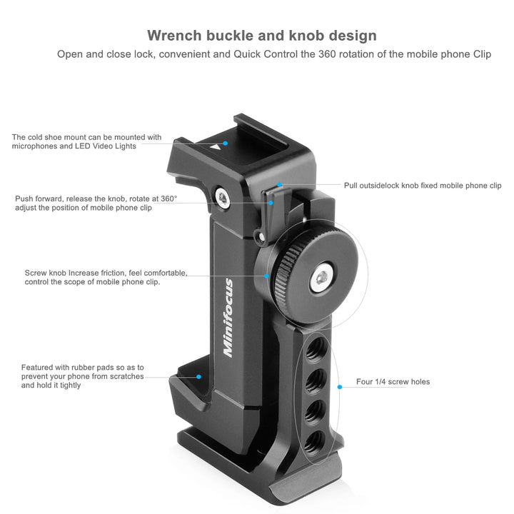 Metal Phone Tripod Mount Cold Shoe & Arca 360° Smartphone Adapter for iPhone Samsung Cell Phone Stand Holder for Video Live Vlog