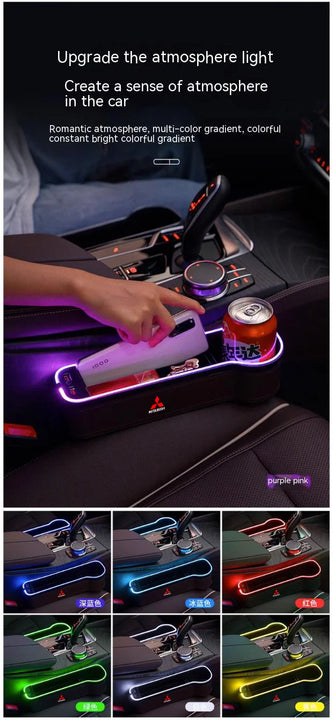 Car USB Charging Colour Light Seat Storage Case Seat Gap Box For Mitsubishi Outlander Pajero Asx Lancer EX Evolution X Ralliart