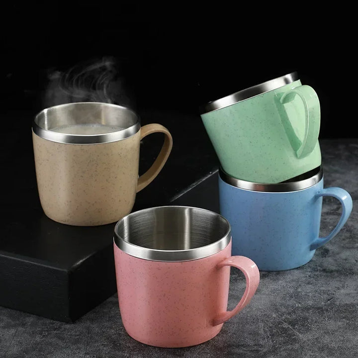 1PC Household Anti-scalding and Anti-falling Coffee Milk Cup Tea Cup Stainless Steel Straw Element Small Water Cup