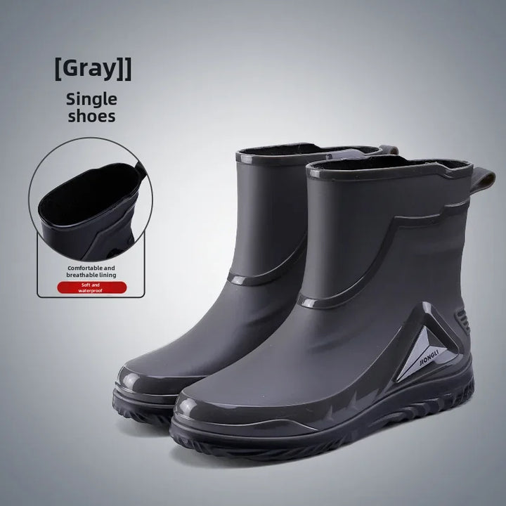 Waterproof Men's Rain Shoes Outdoor Non-slip Work Shoes Fleece Lined Cotton Warm Rain Boots Kitchen Footwear Male