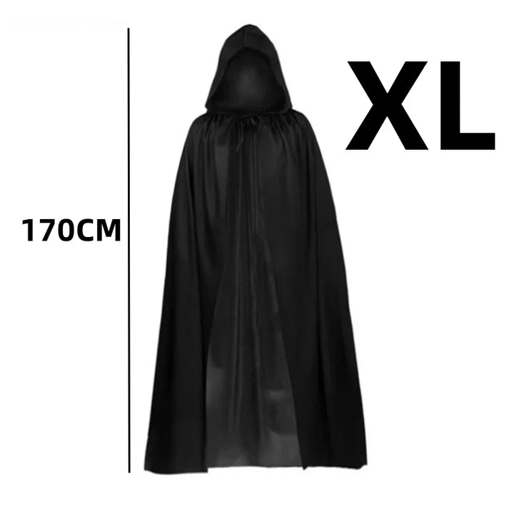 Masquerad Cloak Soft Unisex Hooded Black Robe Witch Long Cape Cosplay Costume Prop Party Performance Supplies Holiday Decoration