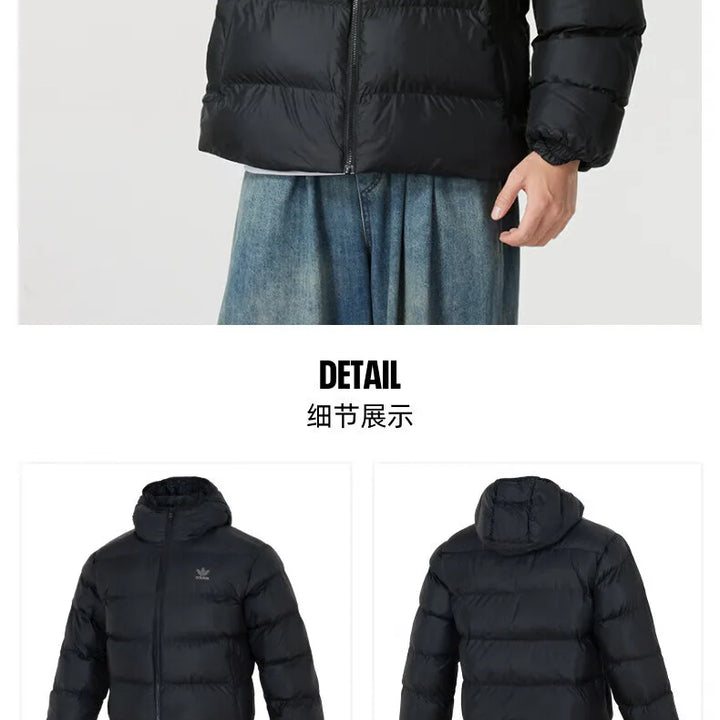 Adidas clover men 2024 winter leisure warm windproof hooded fashion cotton-padded jacket IY3396