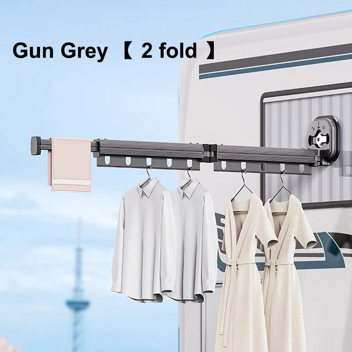 Suction Wall Mount Folding Clothes Drying Rack With Retractable Suction Cup Extension Pole Reusable 3-Fold Clothes Drying Rack