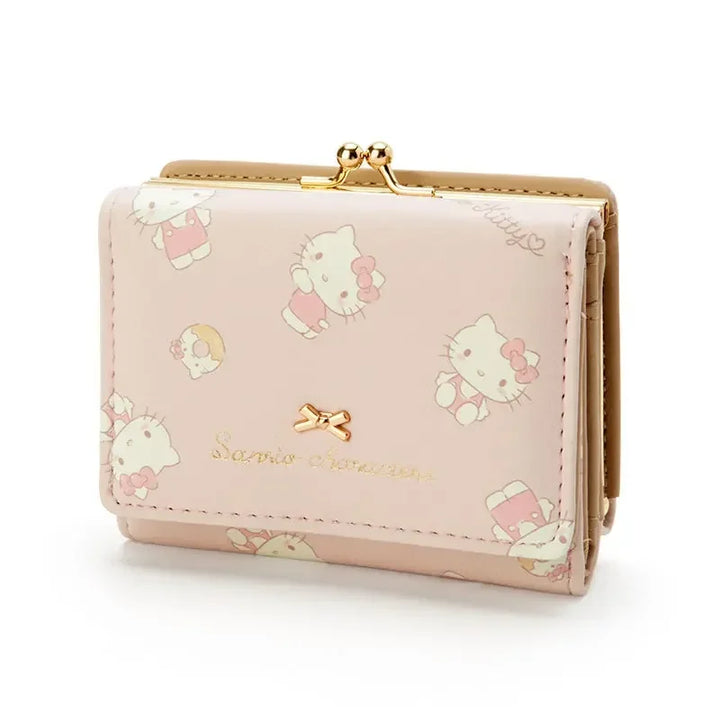 Hello Kitty Purse Women Cute Wallet PU Sanrio Short Wallet Kuromi Pudding Zipper Buckle Card Holder Wallet My Melody Coin Pouch