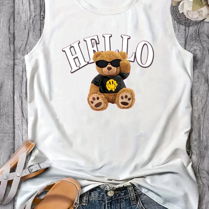 Women's Christmas Day long sleeved T-shirt &Summer Casual Loose Size  BEAR cartoon Print Round Neck Sleeveless Tank Top T-shirt