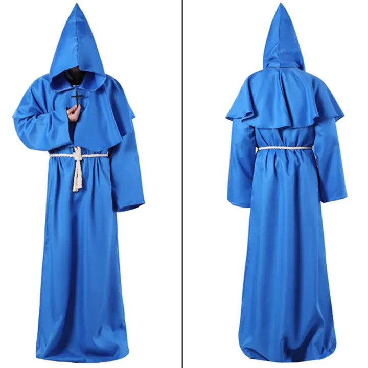 New Wizard Costume Halloween Cosplay Costume Medieval Hooded Robe Monk Friar Robe Priest Costume Ancient Clothing Christian Suit