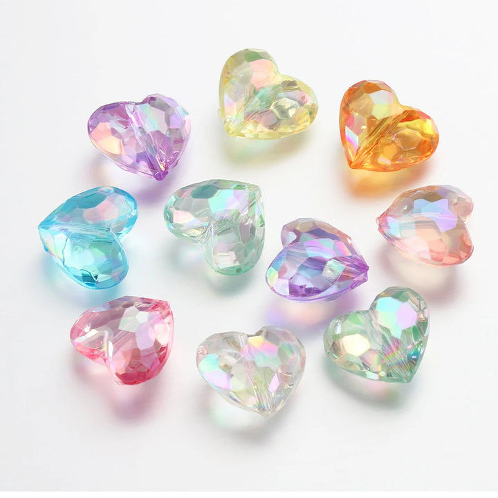 20pcs Acrylic Love Heart Beads Shiny Mix AB Color Large Crystal Loose Spacer Beads for Necklace Bracelet Pendant Jewelry Making