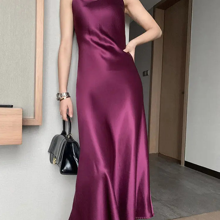 2022 Elegant Women Dress Summer Sexy V-Neck Korean Satin Party Long Spaghetti Strap Dresses Casual Sundress Vestido Mujer