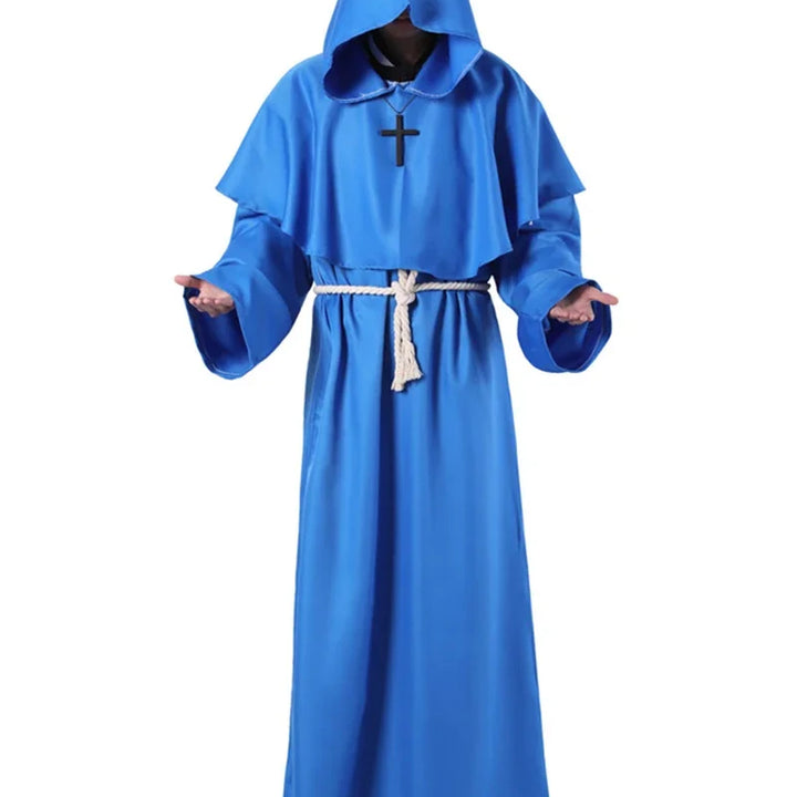 New Wizard Costume Halloween Cosplay Costume Medieval Hooded Robe Monk Friar Robe Priest Costume Ancient Clothing Christian Suit