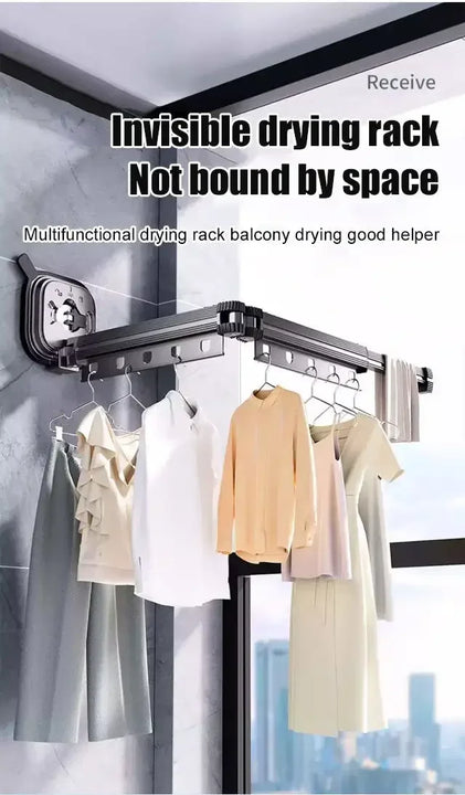 Folding Clothes Hanger Indoor Retractable Cloth Drying Rack Space Saving Home Laundry Clothesline Wall Mount Amp Clothing Rack