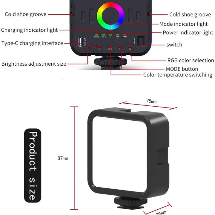 Mini RGB Hot Boot Fill Light Live Photography LED Portable Atmosphere Beauty Mobile Camera Pocket Adjustable