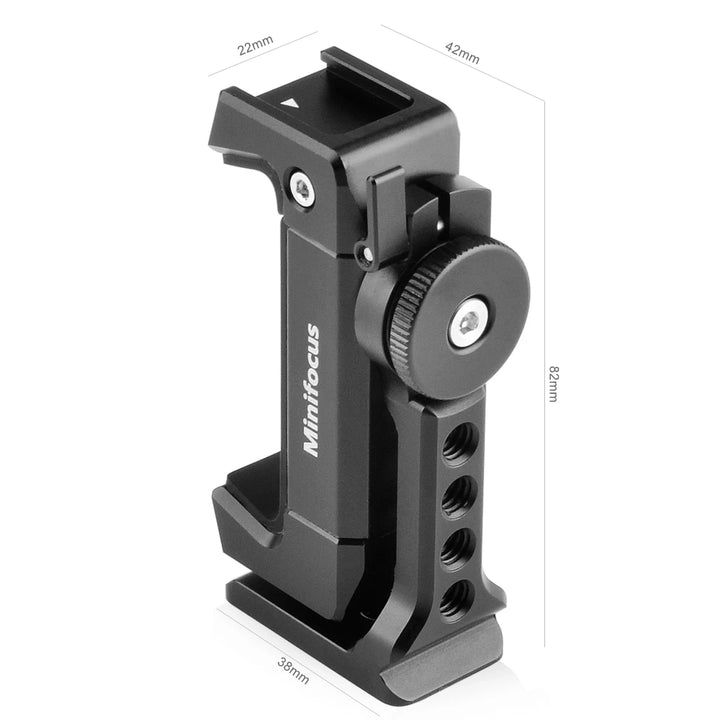 Metal Phone Tripod Mount with Cold Shoe 360 Rotation Smartphone Clip Holder Adapter Cell Phone Clamp Vlog Video Rig for Arca QR