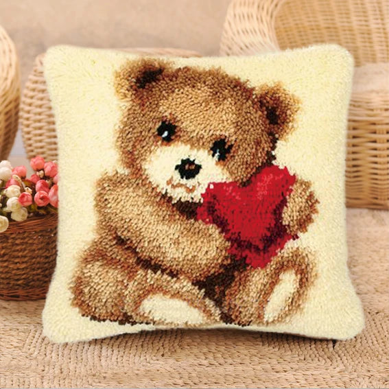 Bears Animal Carpet Embroidery Set Cartoon Dog/Fox Smyrna Latch Hook Kit DIY Knot Pillow Package Pillow Buttons Package