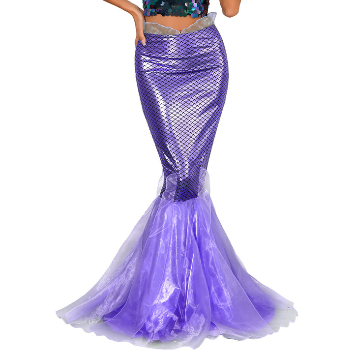 Women Ladies Shiny Sequined Mermaid Tail Skirt Party Photography Cosplay Costume Long Mermaid Tail Halloween Theme Party Dress