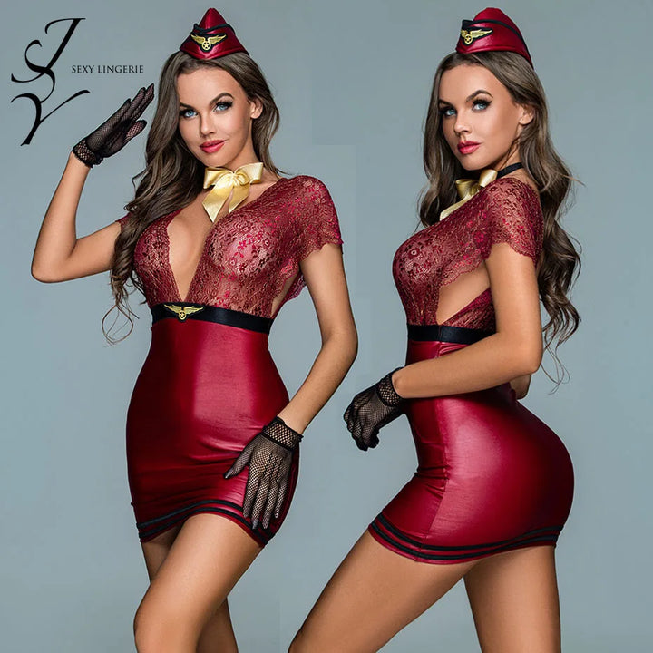 JSY Sexy Women's Wedding Dress Uniform Cosplay Lingerie Set Hot Erotic Transparent Lace Apparel For Sex Underwear Porno Outfit