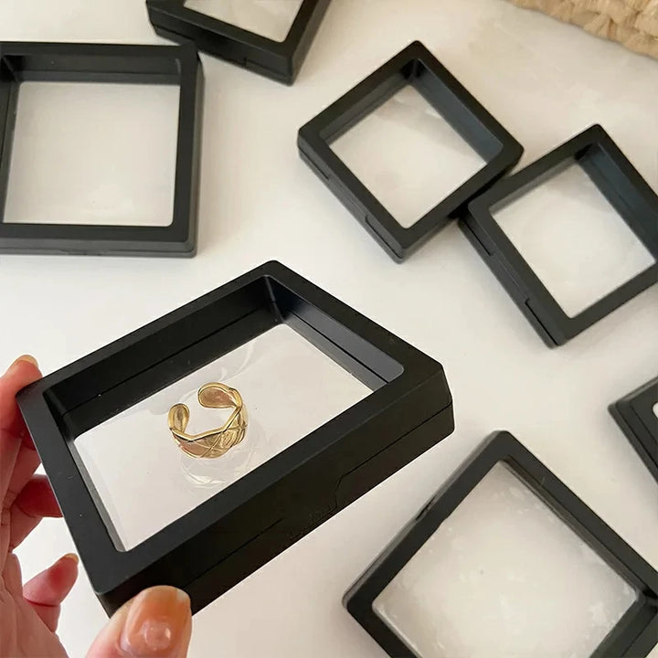 10Pcs PE Film Jewelry Storage Box 3D Packaging Case Free Stand Floating Frame Membrane Ring Earrings Necklace Display Holder