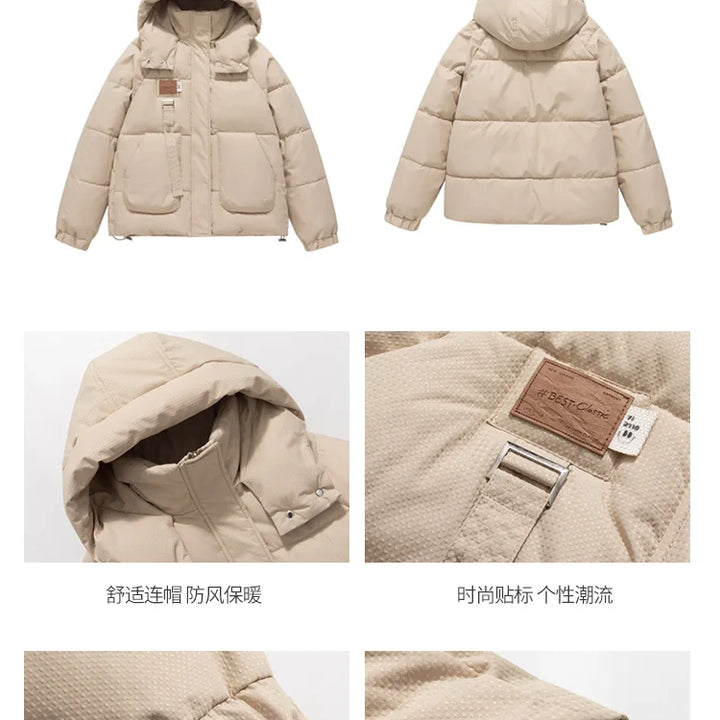 Women Khaki Down Jacket Fashion WhiteThickening Warm Feather Female Duck Down Comfortable Short Solid 2023 Winter Hooded Outwear