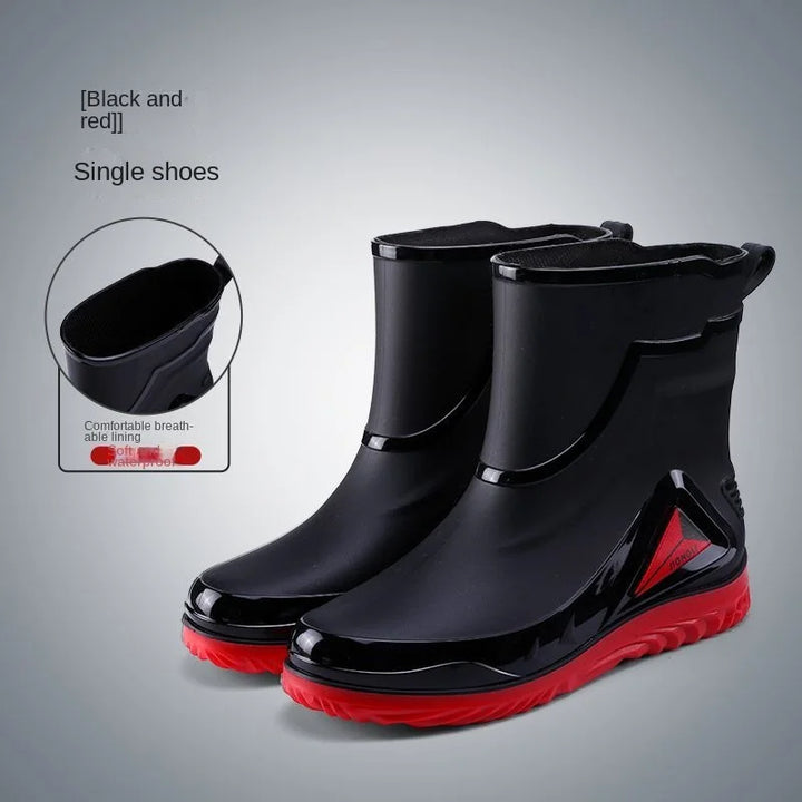 New ，Rain Boots Men's Waterproof Drawstring Rain ，Shoes Velvet Padded Suit， Warm Non-Slip Flat Fashion Take-out Rider Rain Boots